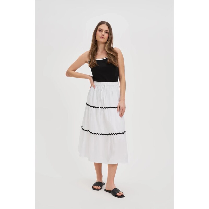 Marisse White Cotton Midi Skirt
