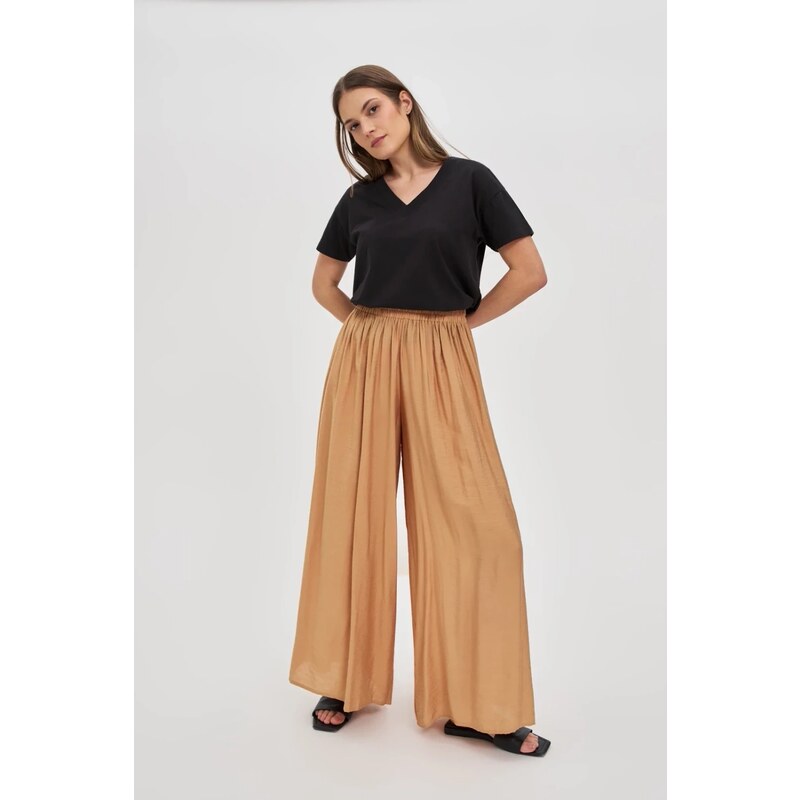 Marisse Beige Viscose Wide-Leg Trousers