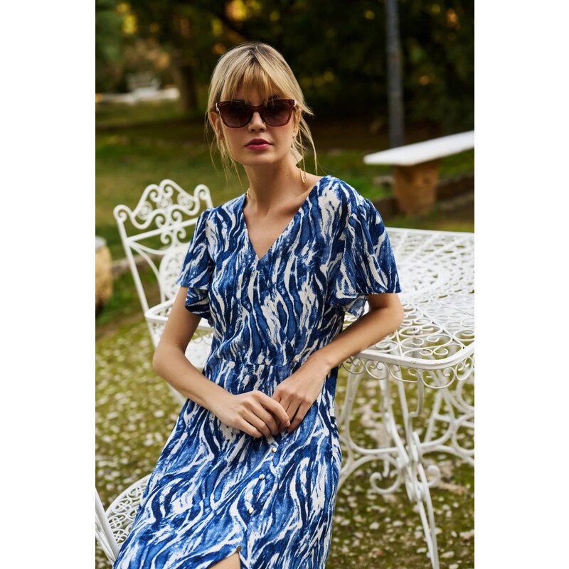 Marisse Blue Short-Sleeved Midi Dress