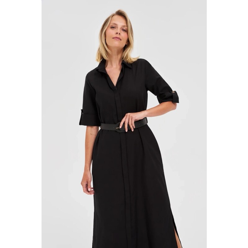 Marisse Black Midi Shirt Dress