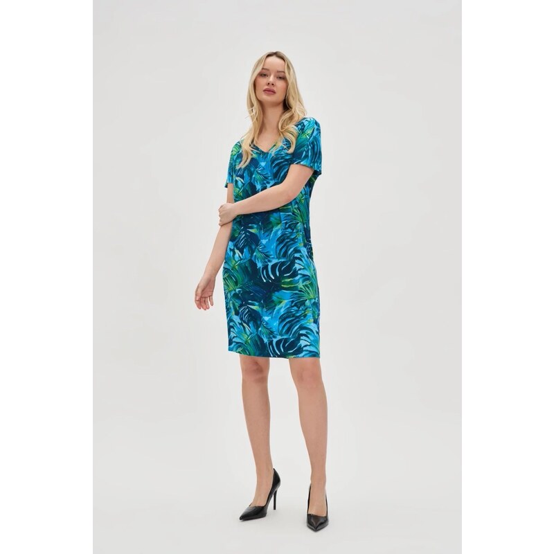 Marisse Blue Tropical Print Dress