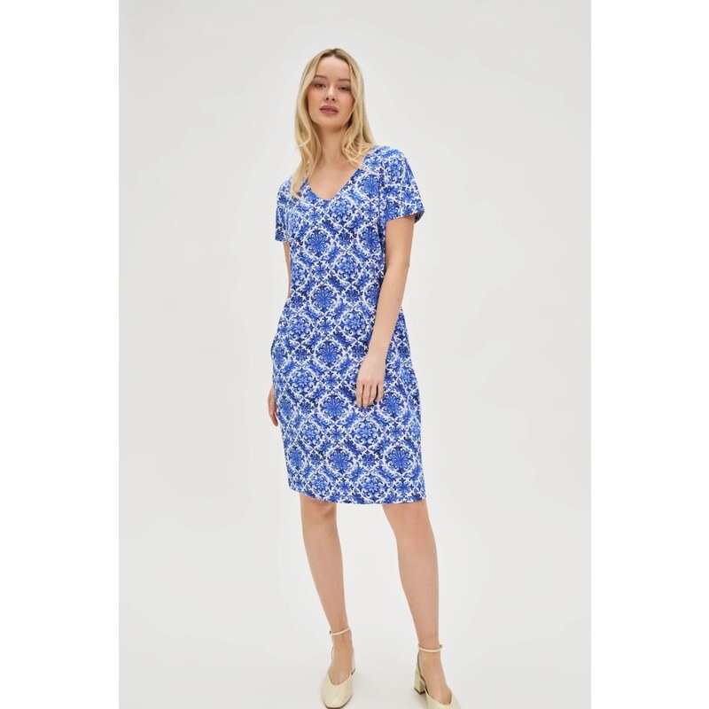 Marisse Patterned Blue Dress