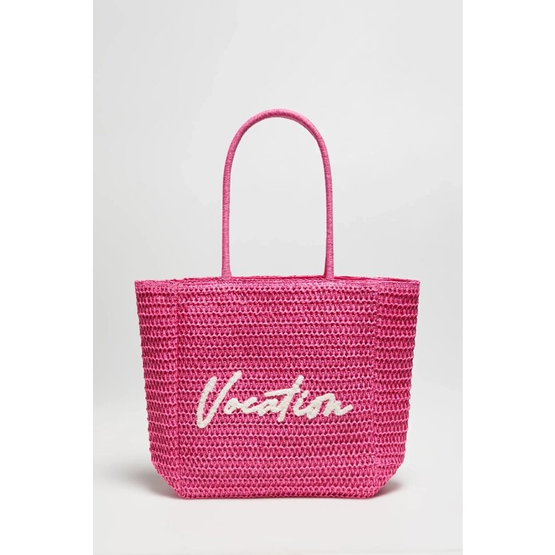 Marisse Pink Woven Bag With Inscription