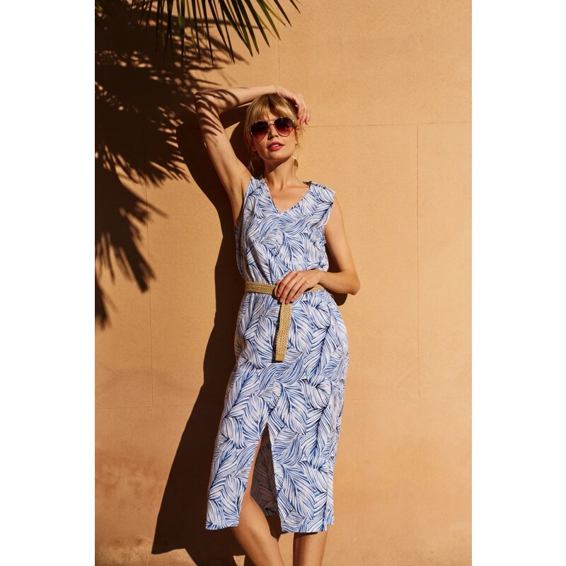 Marisse Blue Linen Dress With A Belt