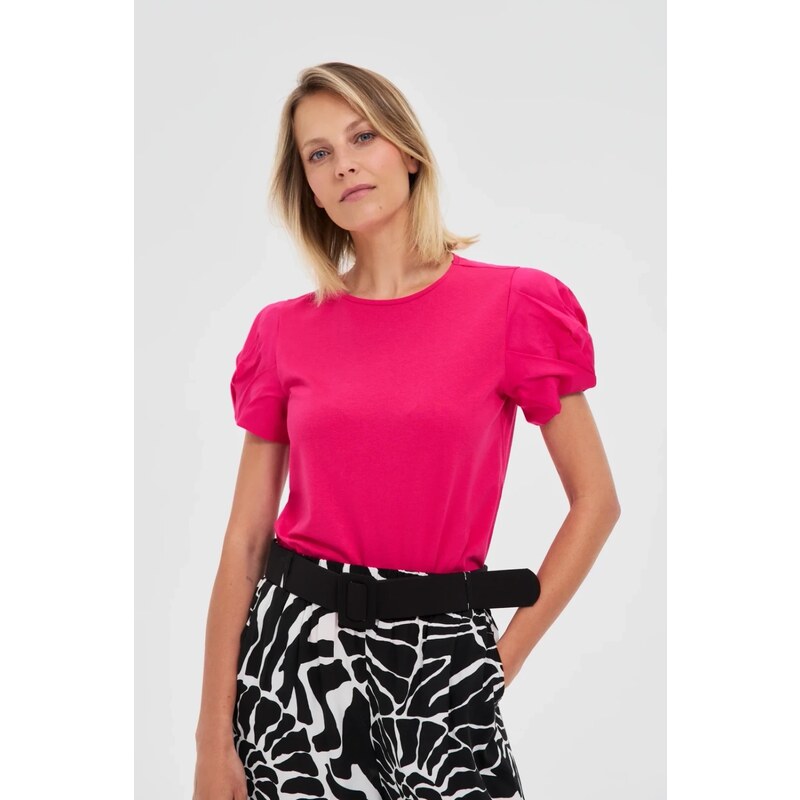 Marisse Fuchsia Blouse With Puffed Sleeves
