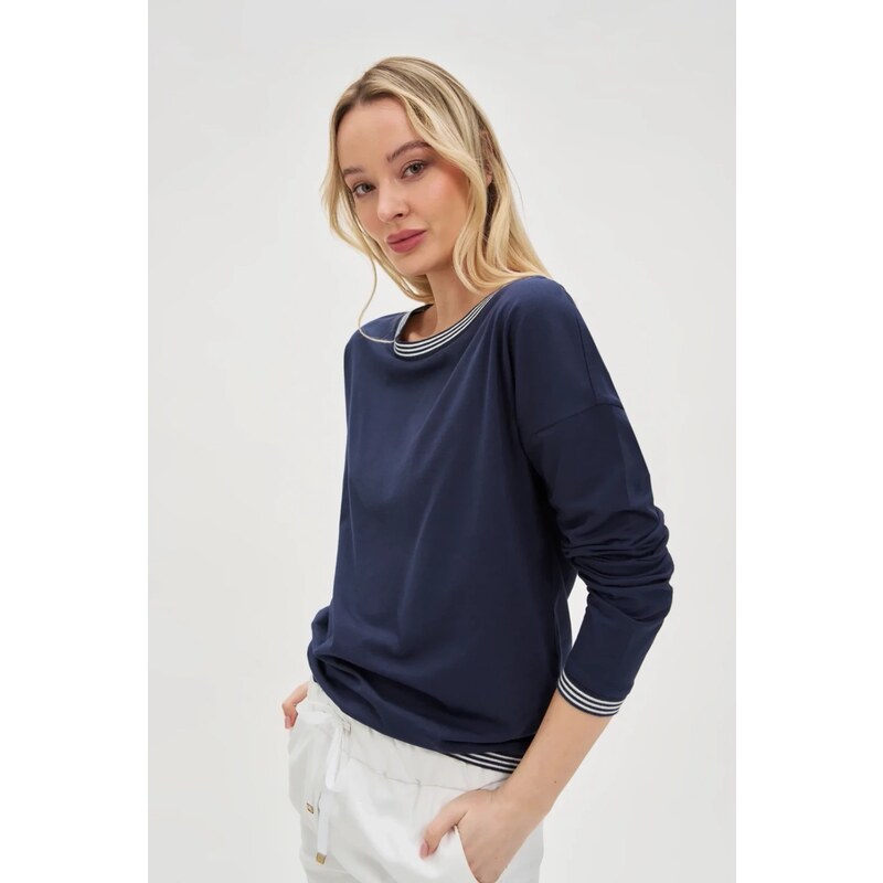 Marisse Womens Blouse L-Ts-4617 Navy 107896098