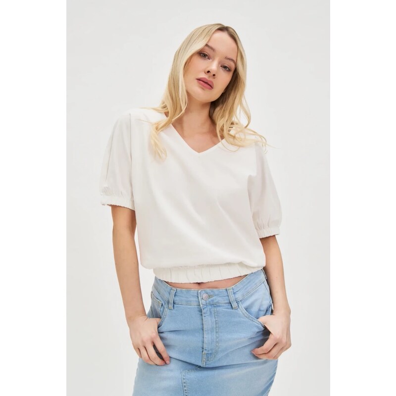 Marisse Cotton Blouse With Puffed Sleeves, White