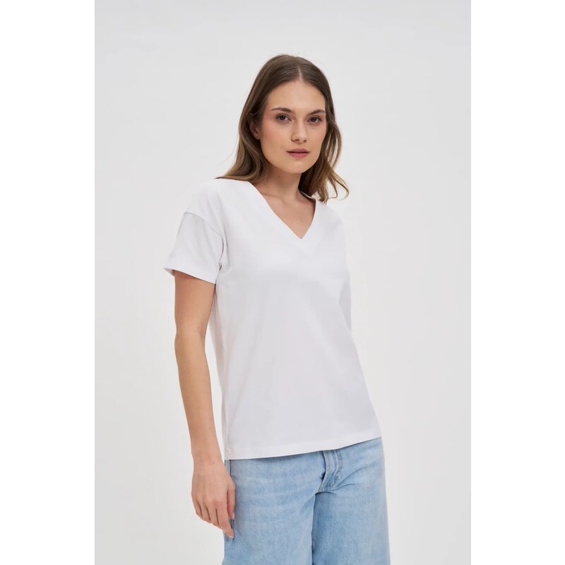 Marisse White Cotton V-Neck T-Shirt