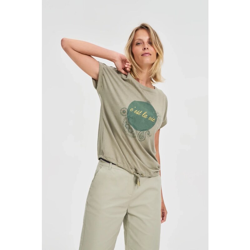 Marisse Cotton Blouse With Olive Print