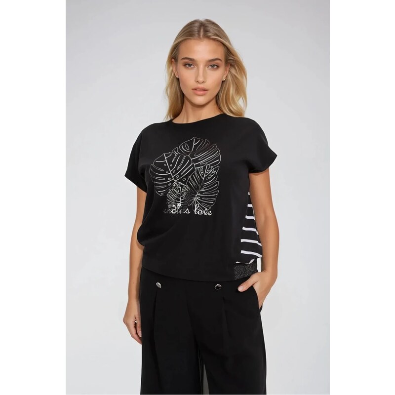Marisse Black Cotton Blouse With Print