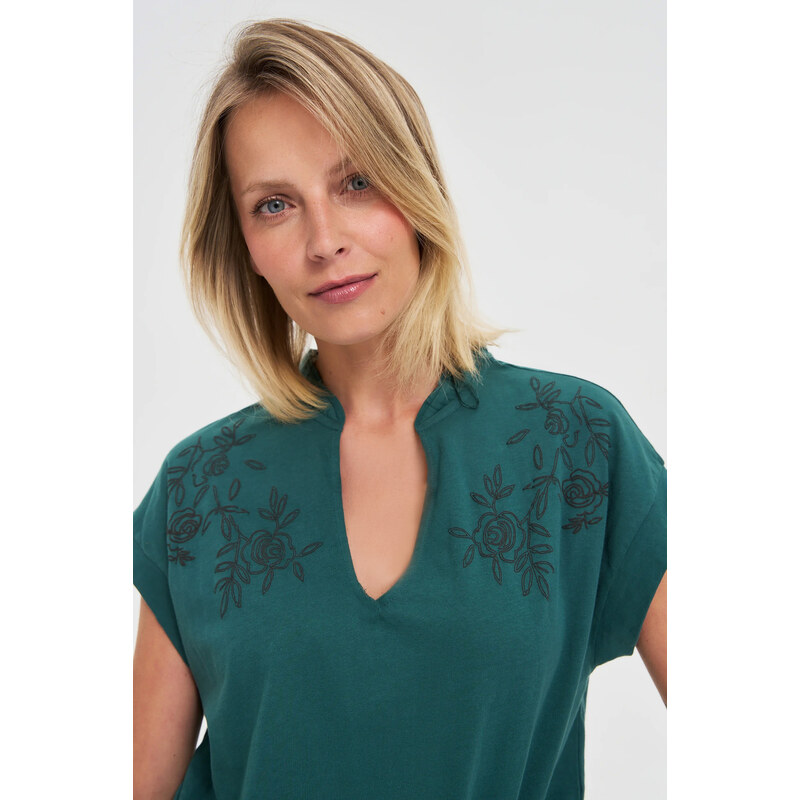 Marisse Navy Blue Cotton Blouse