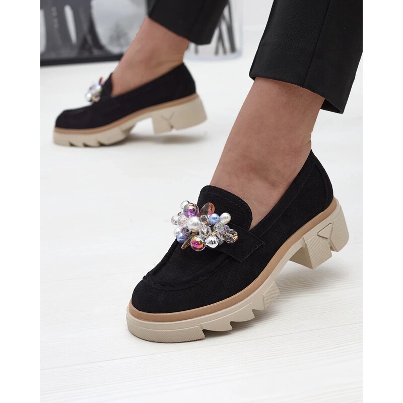 Resti Womens black openwork moccasins Peloga- Footwear