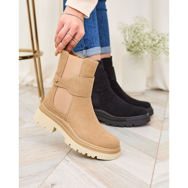 Resti Beige womens boots with decorative strap Doasa