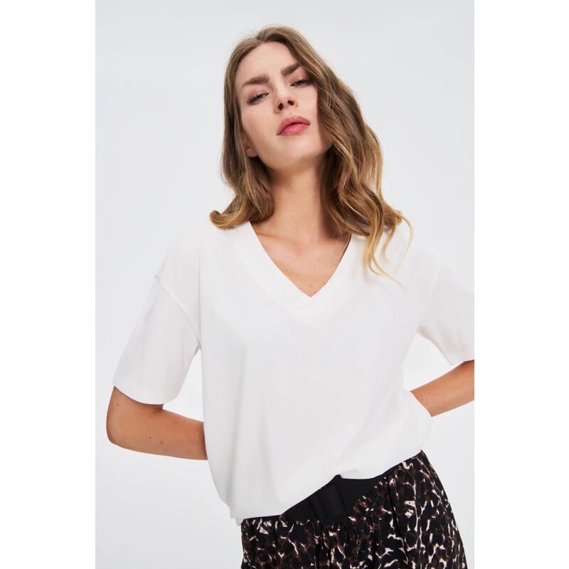 Marisse White V-Neck T-Shirt