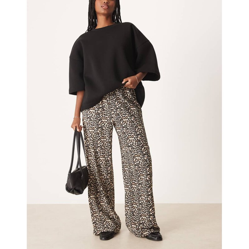 JDY textured wide leg trousers in leo print-Neutral 112254905