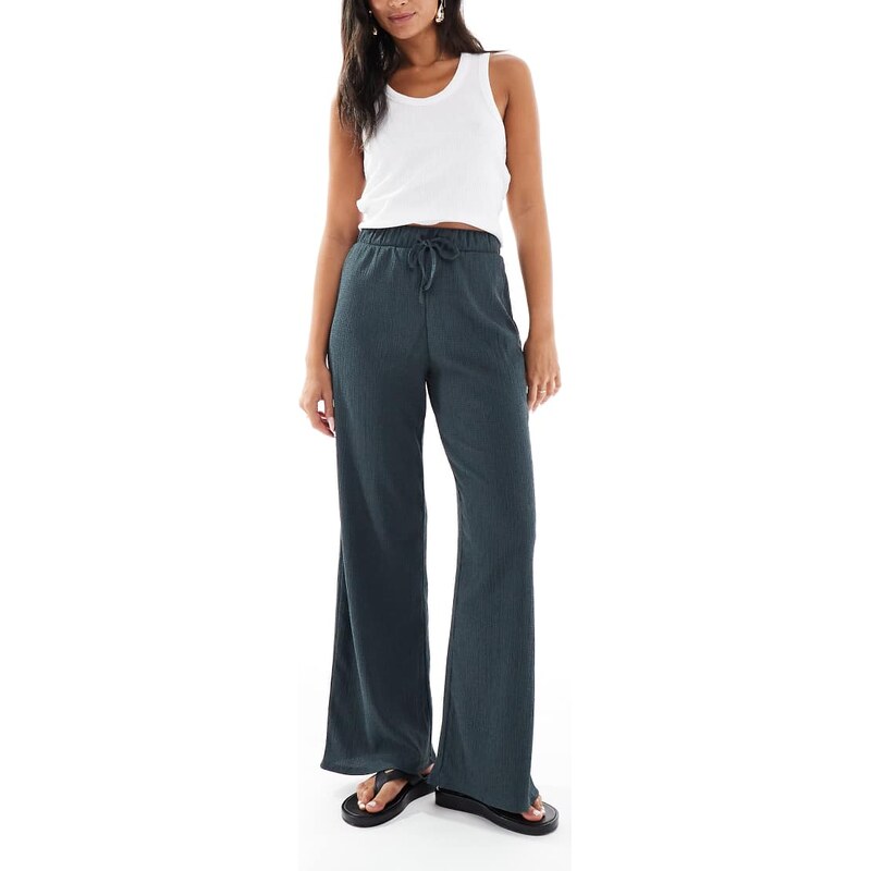 ONLY textured tie waist wide leg trouser in grey-Neutral