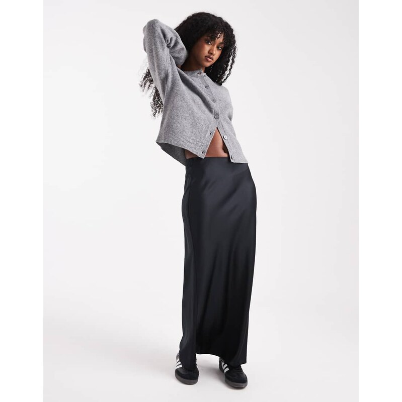 ASOS DESIGN satin bias midi skirt in black