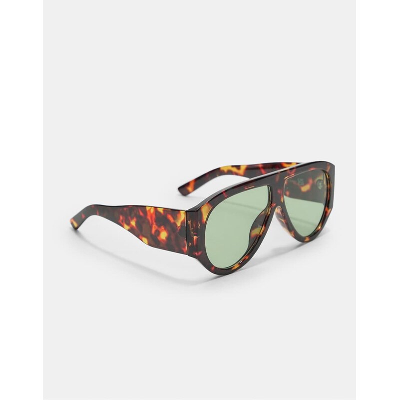 Stradivarius Retro tortoiseshell sunglasses in khaki-Green 107897751