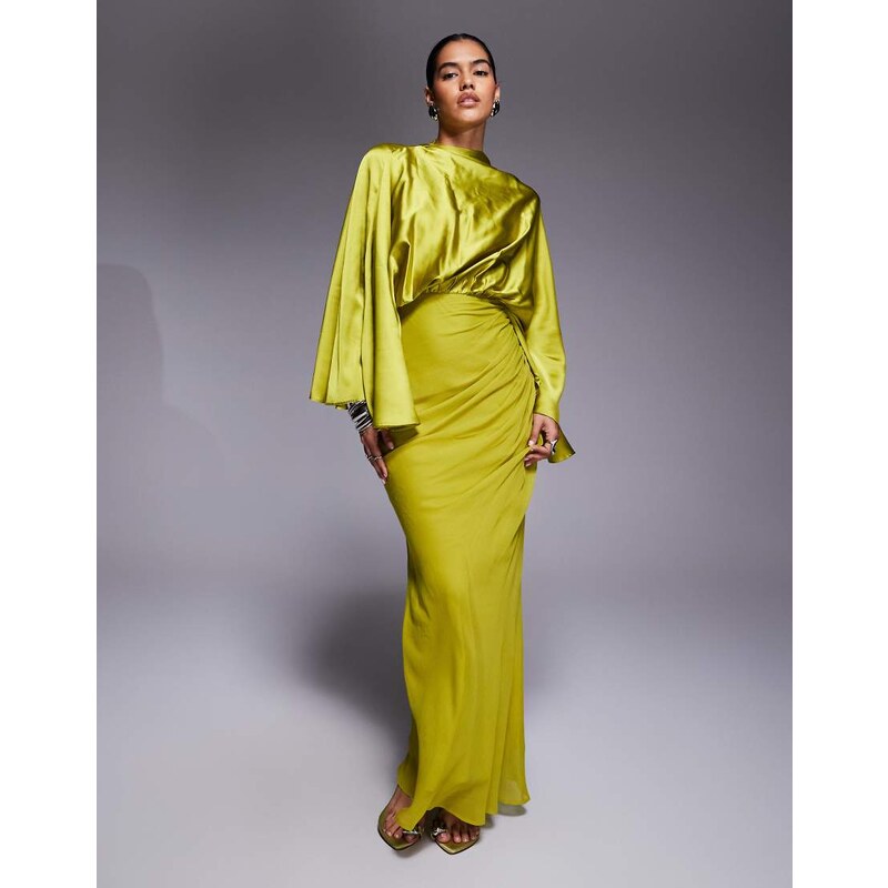 ASOS DESIGN flared sleeve satin and chiffon mix maxi dress with