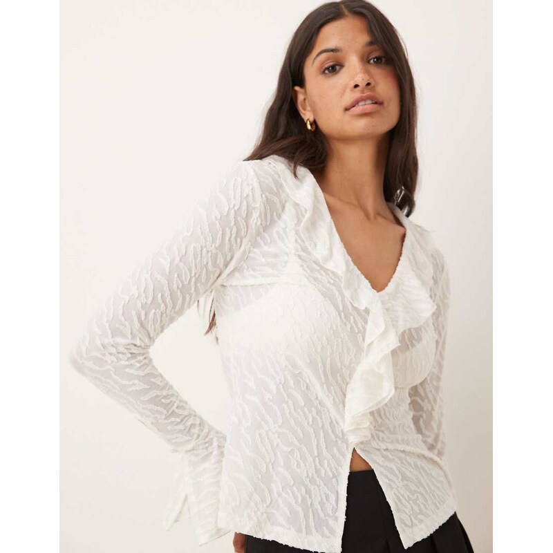 Vila frill detail top with wide cuffs in white 107897535