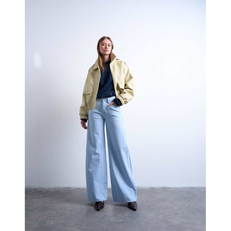 Topshop mid rise wide leg jean in bleach-Blue 107897584