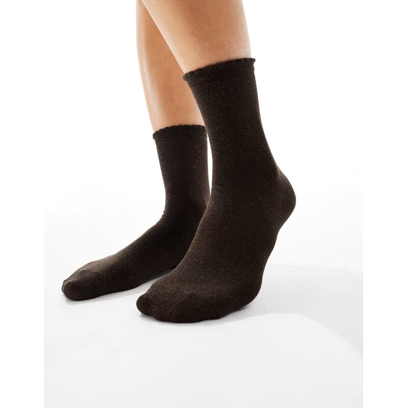 Pieces glitter socks in chocolate brown