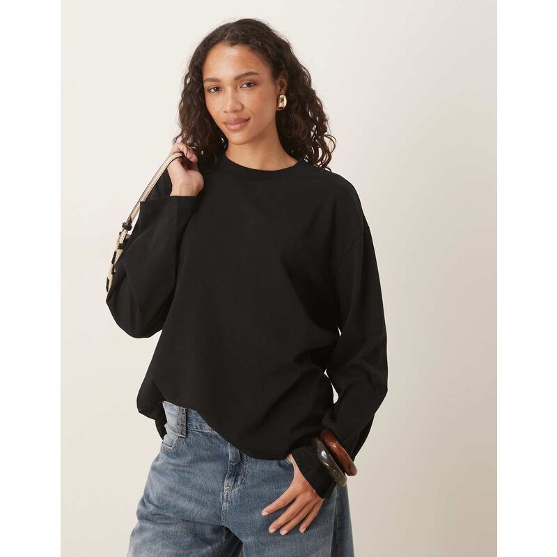 Gina Tricot long sleeve relaxed fit t-shirt in black