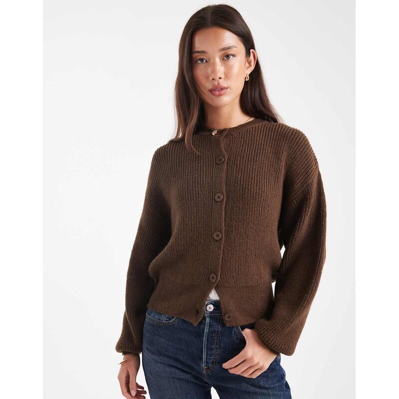 ASOS DESIGN knitted cardigan with cocoon sleeve in brown