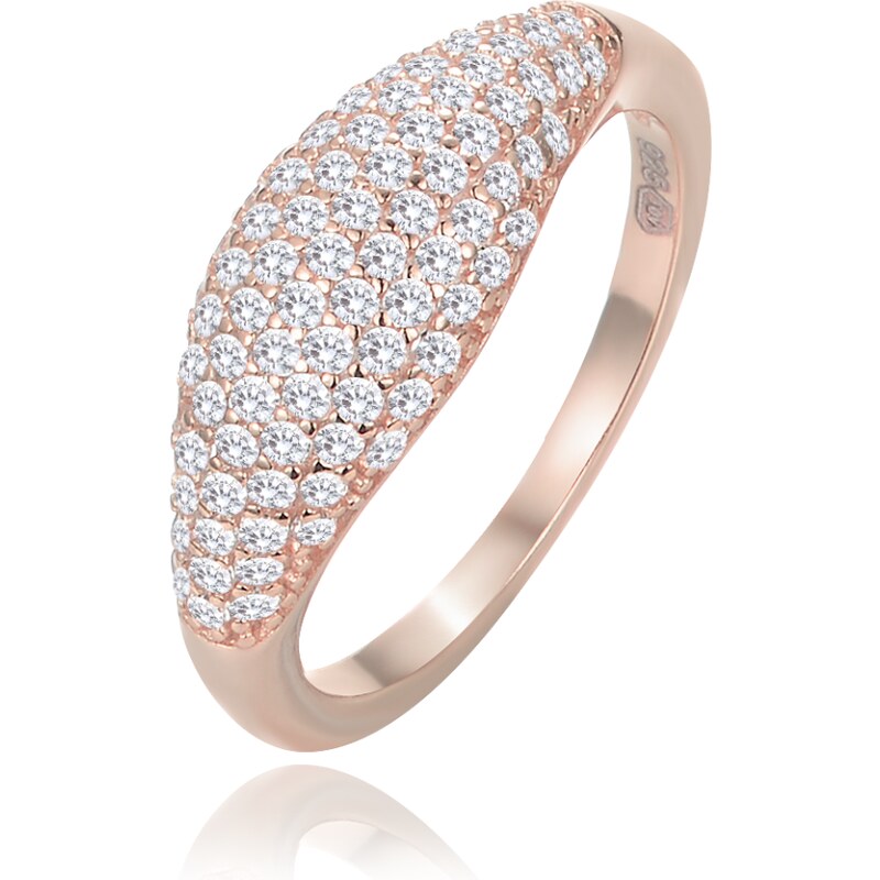 MINET Stříbrný Rosegold prsten kapka s bílými zirkony vel. 58 107901653