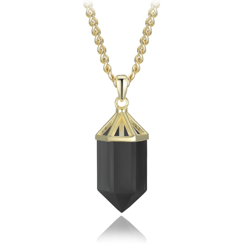 MINET Luxusní pozlacený stříbrný náhrdelník obsidián