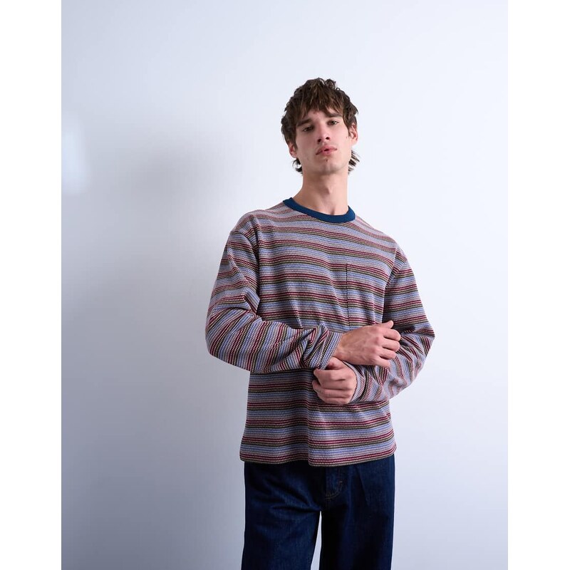 Topman boxy oversized long sleeve t-shirt in multi stripe