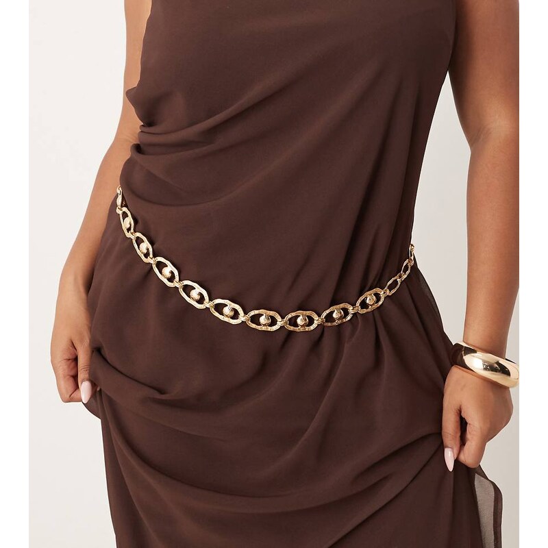 ASOS Curve ASOS DESIGN Curve waist and hip ball chain belt in gold 107908546