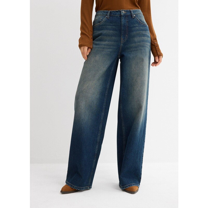 bonprix Džíny Wide Leg, High Waist modrá Žena