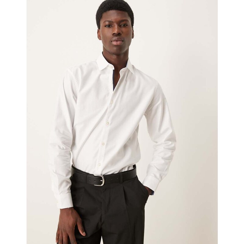 Selected slim fit easy iron cotton smart shirt in white