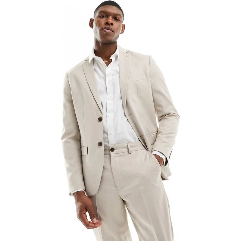 Selected slim fit suit jacket in beige-Neutral
