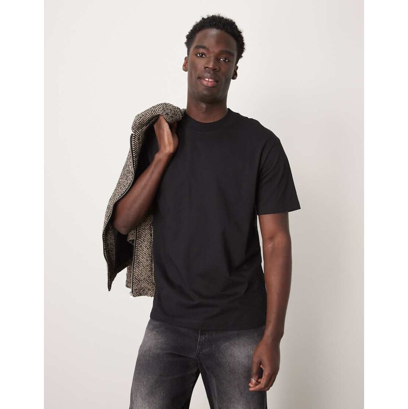 Selected 100% cotton heavyweight oversized t-shirt in black