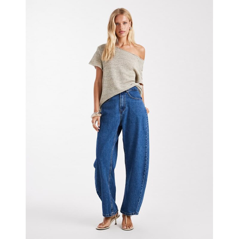 ASOS DESIGN slim barrel jeans in mid blue