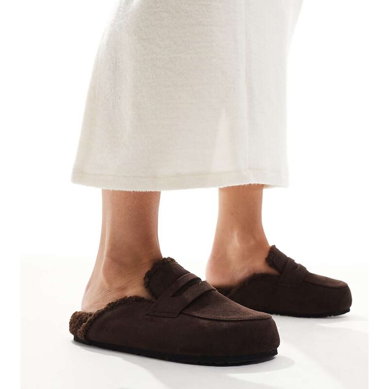 SEQWL Wide Fit Soda fur lined mules in chocolate-Brown 110058882