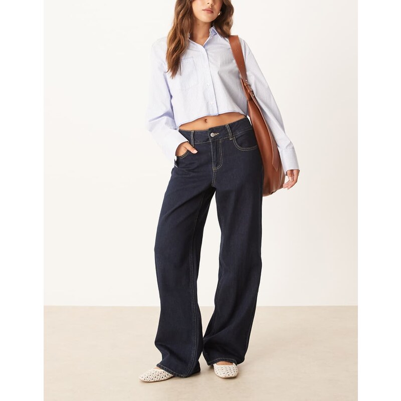 AWARE Rena mid rise wide leg jeans in dark blue rinse 109596748
