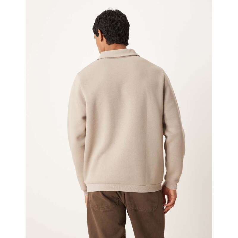 ASOS DESIGN relaxed polo sweatshirt with ribbed collar in grey-Neutral