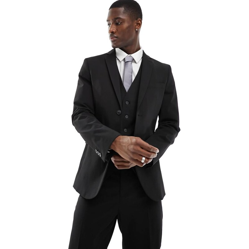 Selected slim fit suit jacket in black