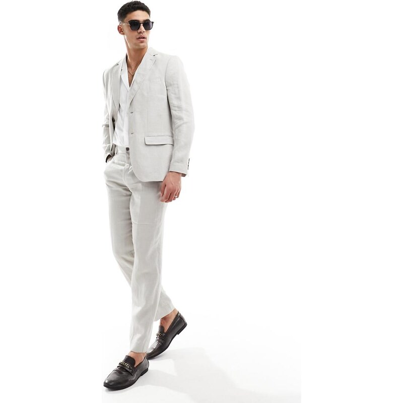 Selected linen mix suit jacket in beige-Neutral