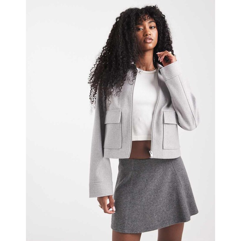 New Look zip through jacket in grey 108184768