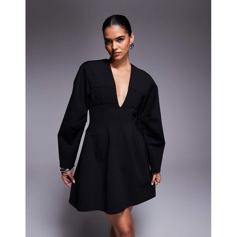 ASOS DESIGN structured dome sleeve plunge mini dress with cup