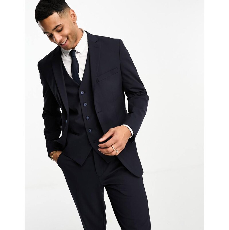 Selected slim fit suit jacket in navy