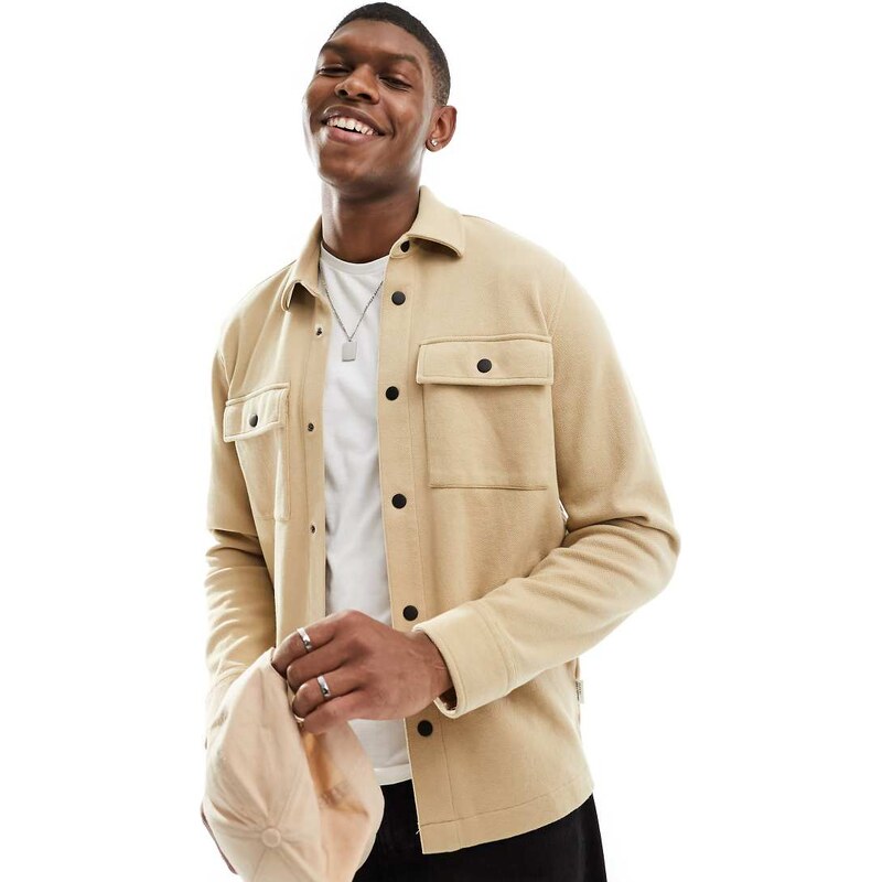 Selected Jackie overshirt in cream-White