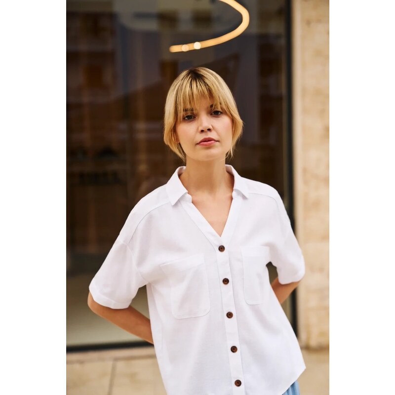 Marisse Viscose-Linen White Shirt