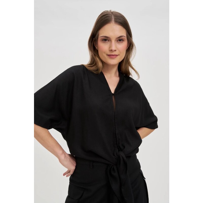 Marisse Viscose-Linen Black Shirt