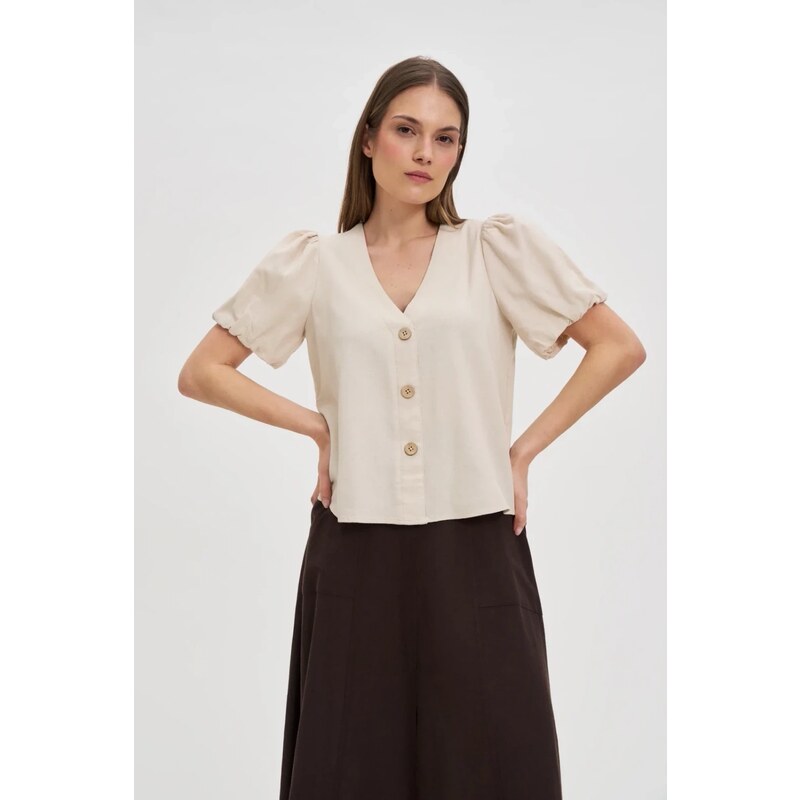 Marisse Beige Viscose And Linen Shirt