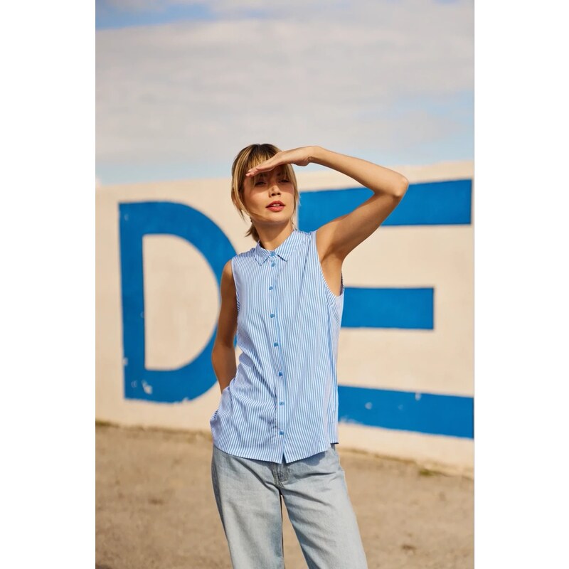 Marisse Blue Striped Viscose Shirt